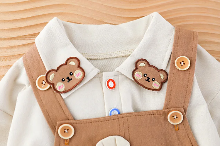 2024 Spring Autumn Baby Boy Clothes 1 to 5 Years Cartoon Animal Turn-down Collar Long Sleeve T-shirts and Overalls Girls Outfits