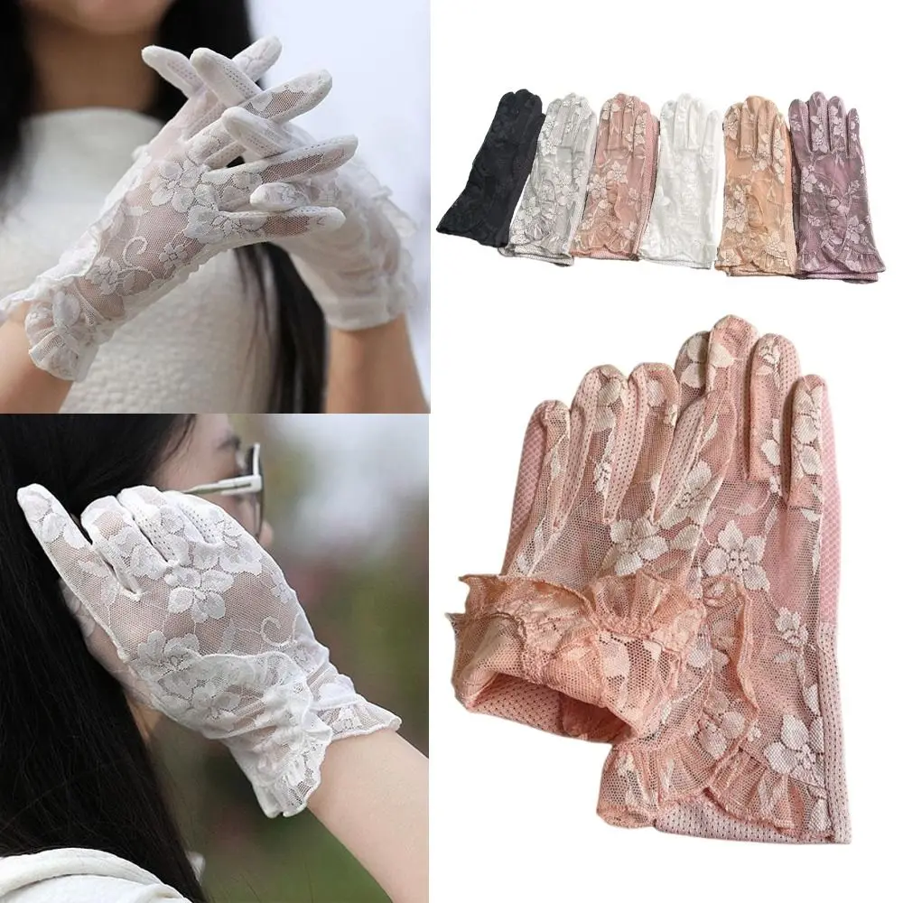

Summer Thin Sunscreen Gloves Lace Sun Protection Ice Silk Glove Anti-Slip Mesh Breathable Touch Screen Gloves Outdoor Cycling
