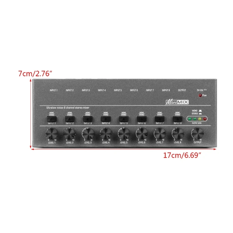 Laag Geluidsniveau 8 Kanaals Lijn Mixer Mini Sound Mixer Professionele Ktv Geluid Mixer Stereo Gitaar Audio Mixer Voeding Type-C 5V 2A