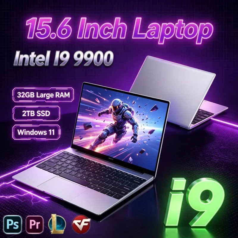 2026 Portable 15.6 Inch Laptop Intel Core I9‑9900 Processor 32GB RAM 2TB SSD Windows 11 Notebook For Student Business Gaming Use