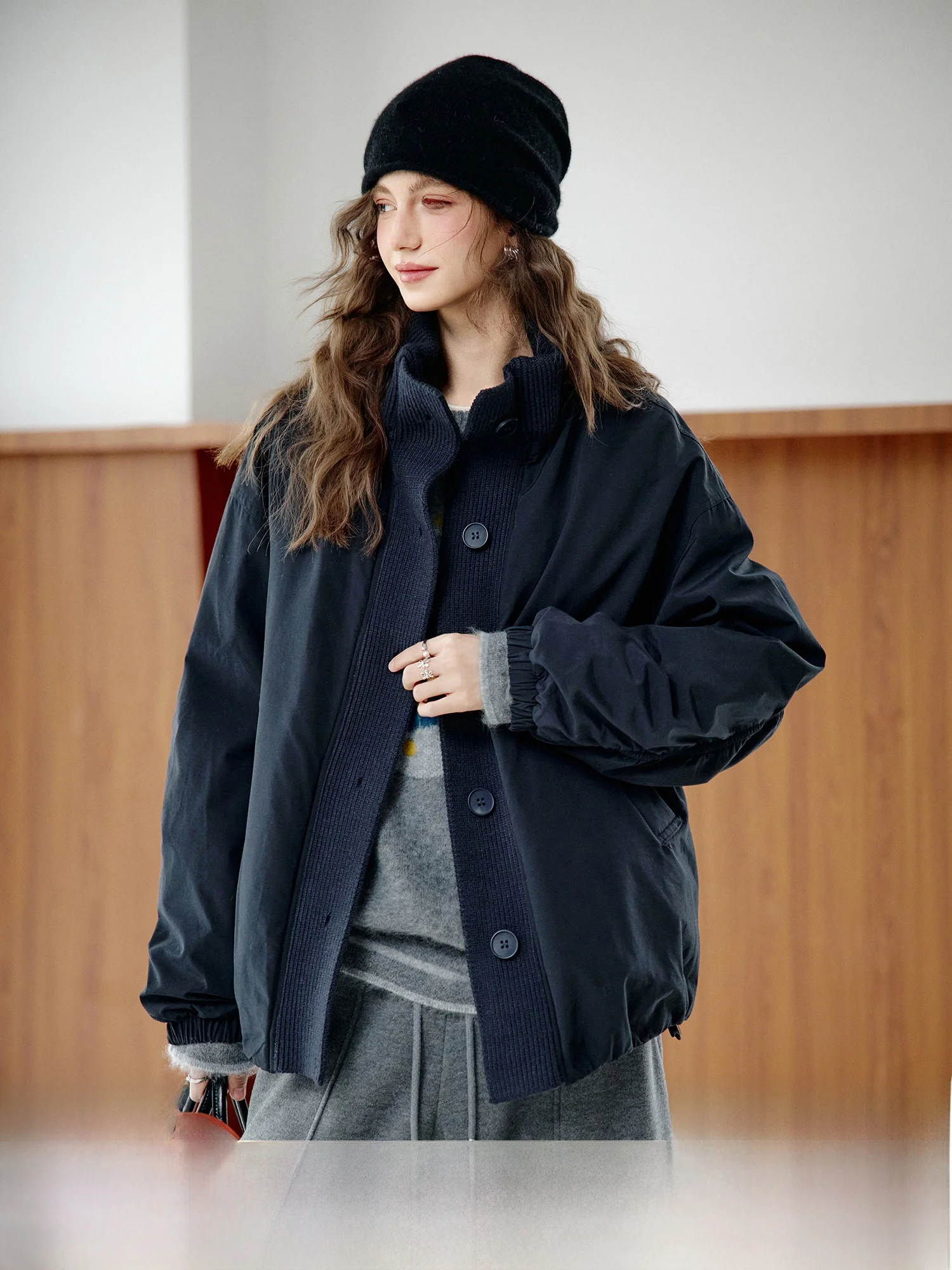 

Женская зимняя новая утепленная куртка-пуховик Pumpkin Valley Warm Feather High Lo Du с длинными рукавами, свободного кроя, стеганая