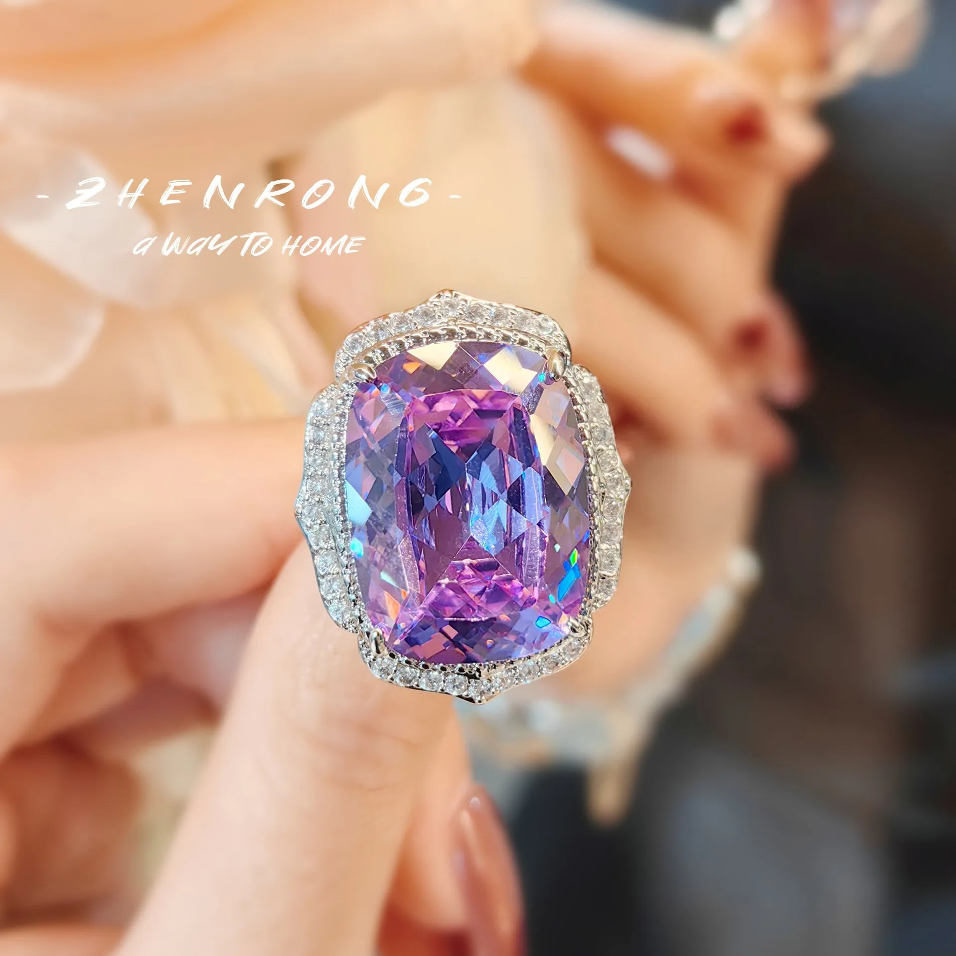 Luxury Crushed Ice Cut Amethyst 12 Carat Cushion Lab Diamond Wedding Jewelry Sets for Women Elegant Trendy Ring/Earring/Necklace