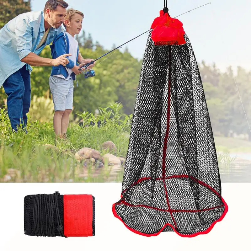 Foldable Floating Fish Basket Lightweight Fishing Net Bag Heavy Duty Coated Fishing Net Cage For Father Boyfriend Fishing