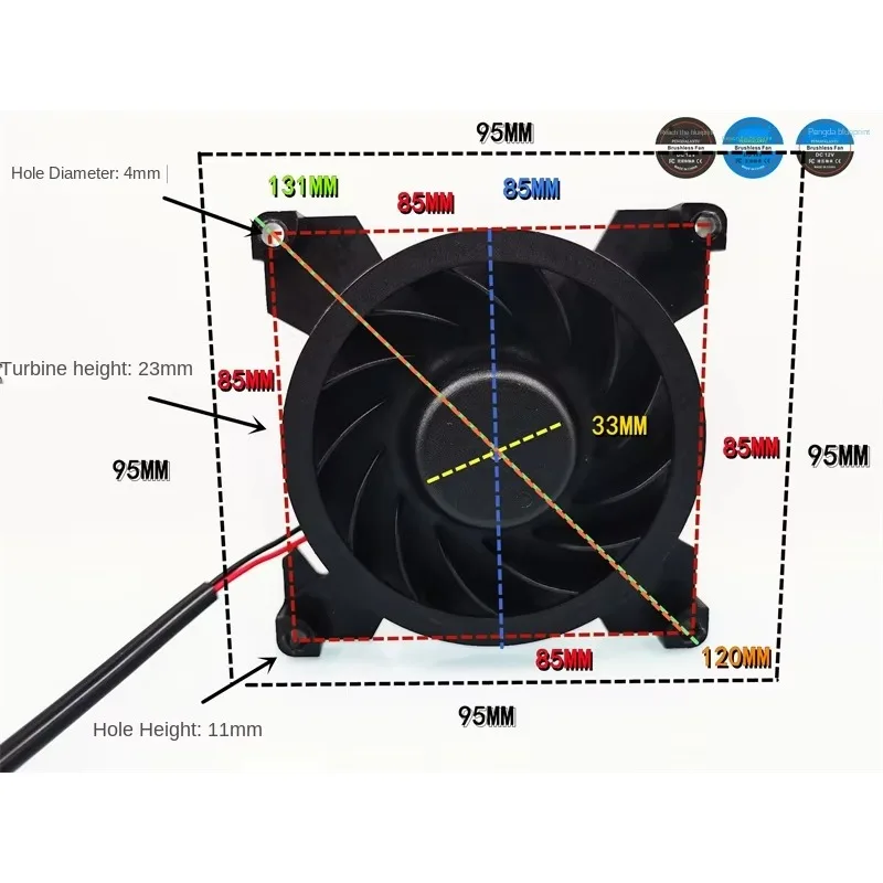 pa 95*95*23mm Car Turbo 92*92*23MM Double Ball Bearing 9223 9.2CM 12V 0.24A Main Engine Exhaust Fan