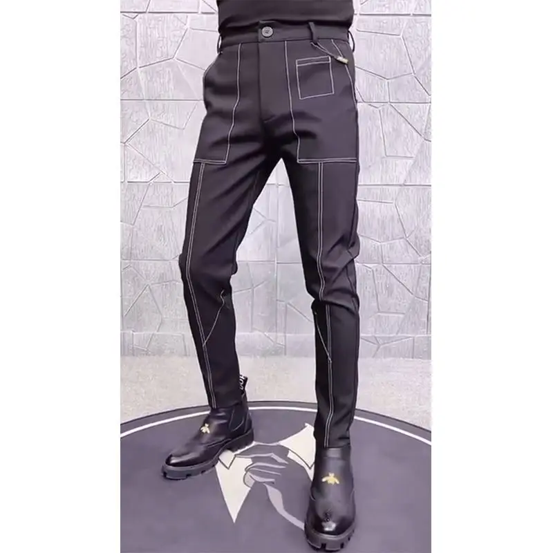 

2023 New Spring Autumn Classic Men's Button Casual Pants Business Dress Slim Fit Jogger Stretch Long Trousers Male Pants L112