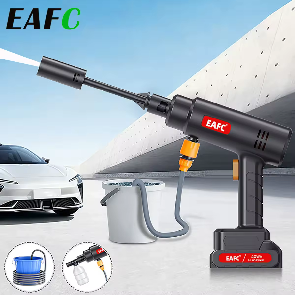 EAFC 60Bar חשמלי אלחוטי בלחץ גבוה שטיפת רכב אקדח מכונת כביסה אספקת קצף גנרטור תרסיס מנקה רכב שטיפת ניקוי מכונה