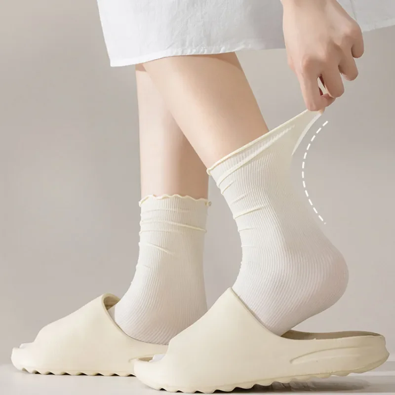 Women Ruffled Edge Bing Bing Socks Summer Ultra-thin Absorb Sweat Prevent Odor Soft Ice Velvet Harajuku Stretch Elasticity Socks