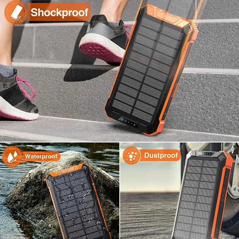 High Capacity Charger Power Bank 30000mAh Waterproof Solar Powerbank Mobile Battery Outdoor Solar Energy Power Banks Universal