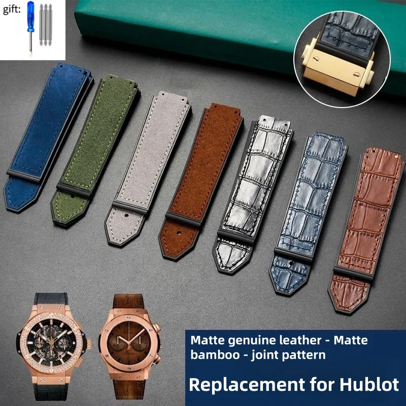 New 26x19mm Genuine Leather Bamboo Watchband Convex End For Hublot Strap For Classic Fusion Series Wristband Buckle Screwdriver