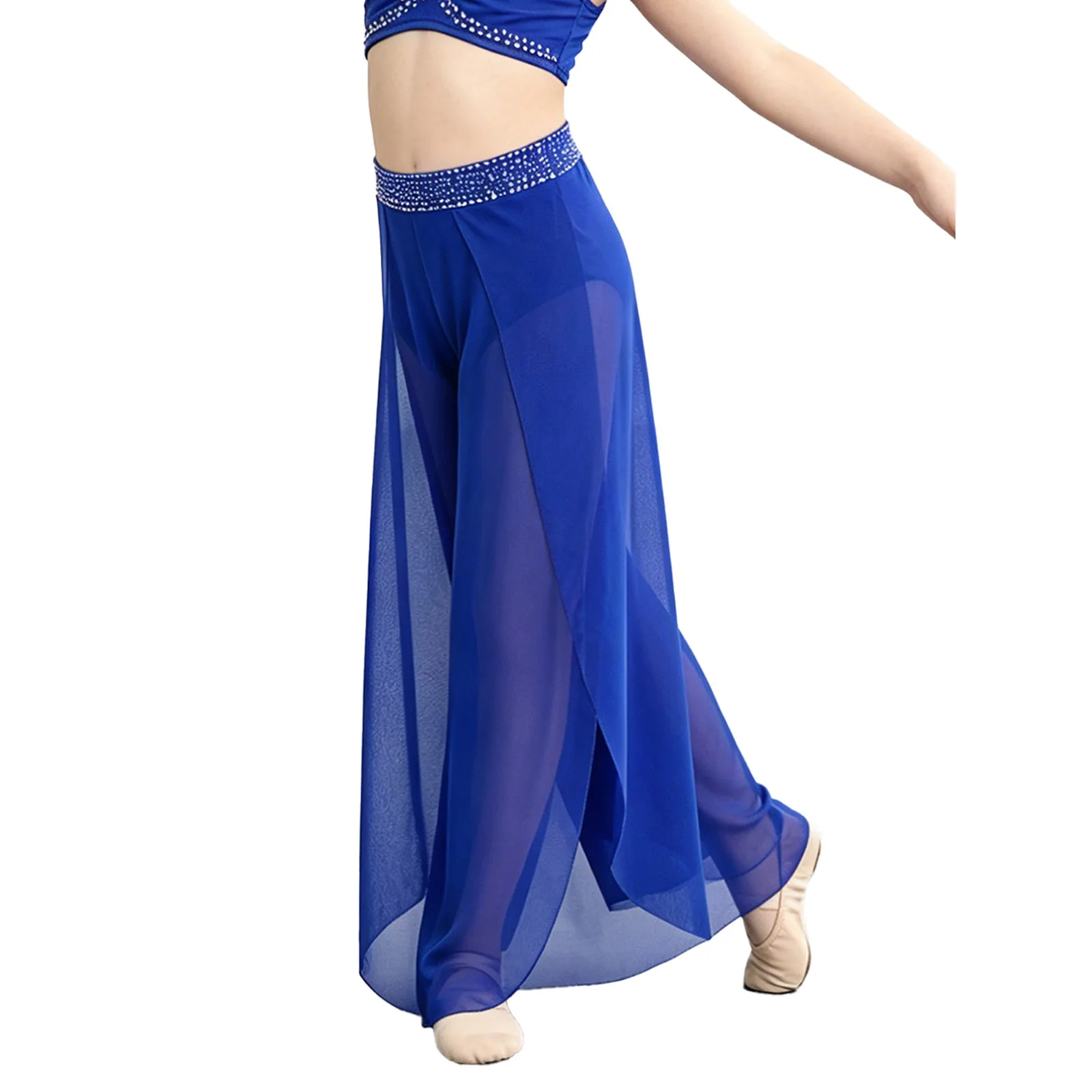 Obrázek 3: Děti dívčí úplný pletivo lyrické balet kalhot kamínky waistband strana rozseknout kalhot figura bruslení moderní ballroom tančit kostýmy