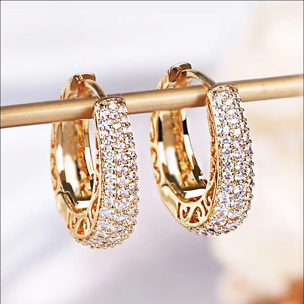 Huitan Hollow Gold Color Hoop Earrings – Trendy and Dazzling for Women