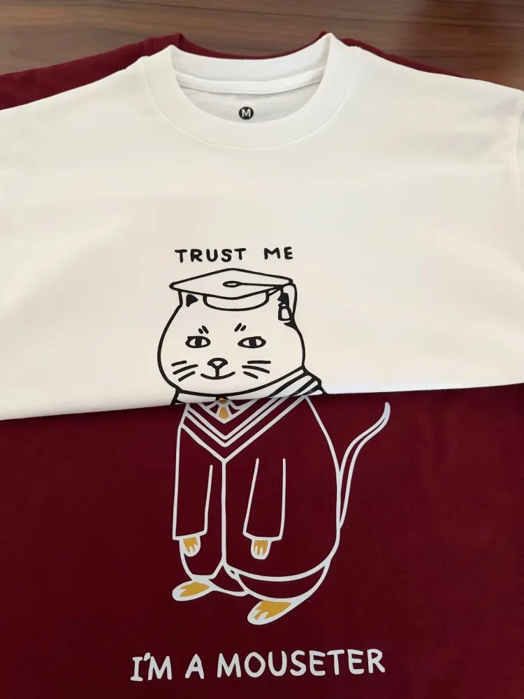 Master Mouse Doctor  Long Sleeve Cotton T-Shirt Grey Learning Cartoon Lab Unisex Couple Autumn Winter Casual Fashion