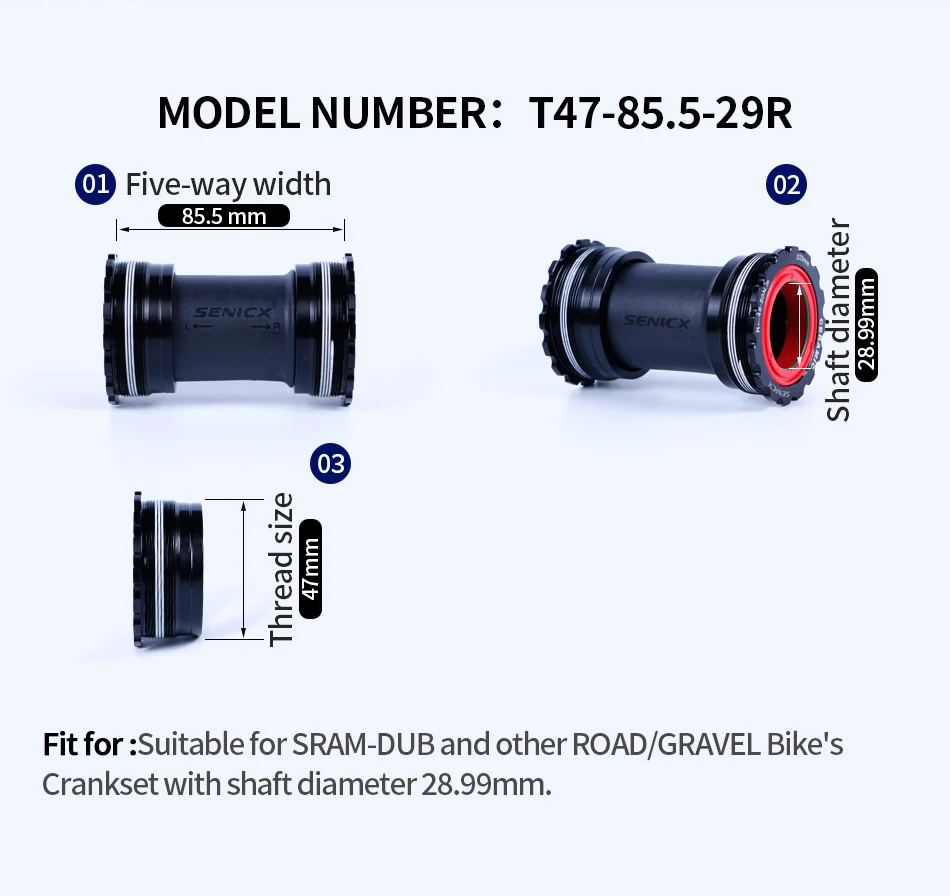 SENICX Fahrrad-Innenlager aus Keramik, T47-Gewinde, passend für SRAM DUB 28,99 Achsen, Rennrad, Zentralwelle, hohe Qualität – Detail 7