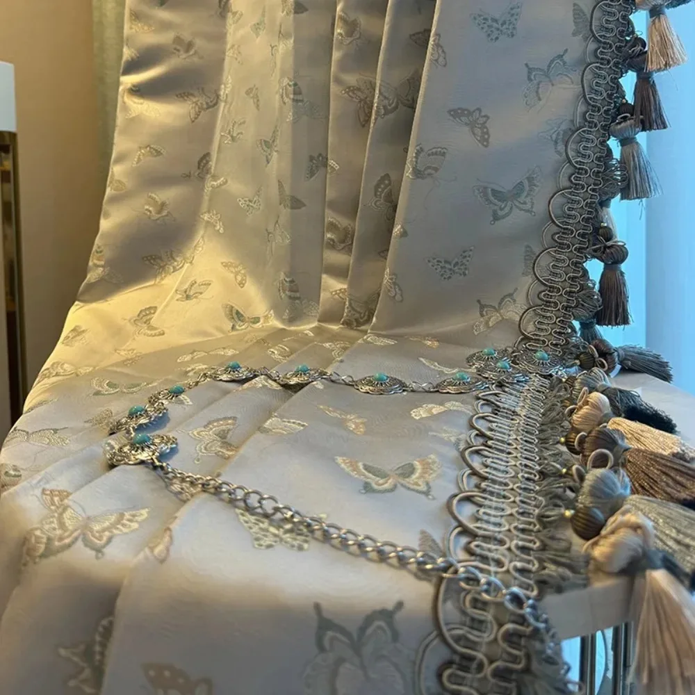 Precision Butterfly Embroidery Villa Thermal Insulated Luxury Drapes Custom Curtains for Living Room Bedroom