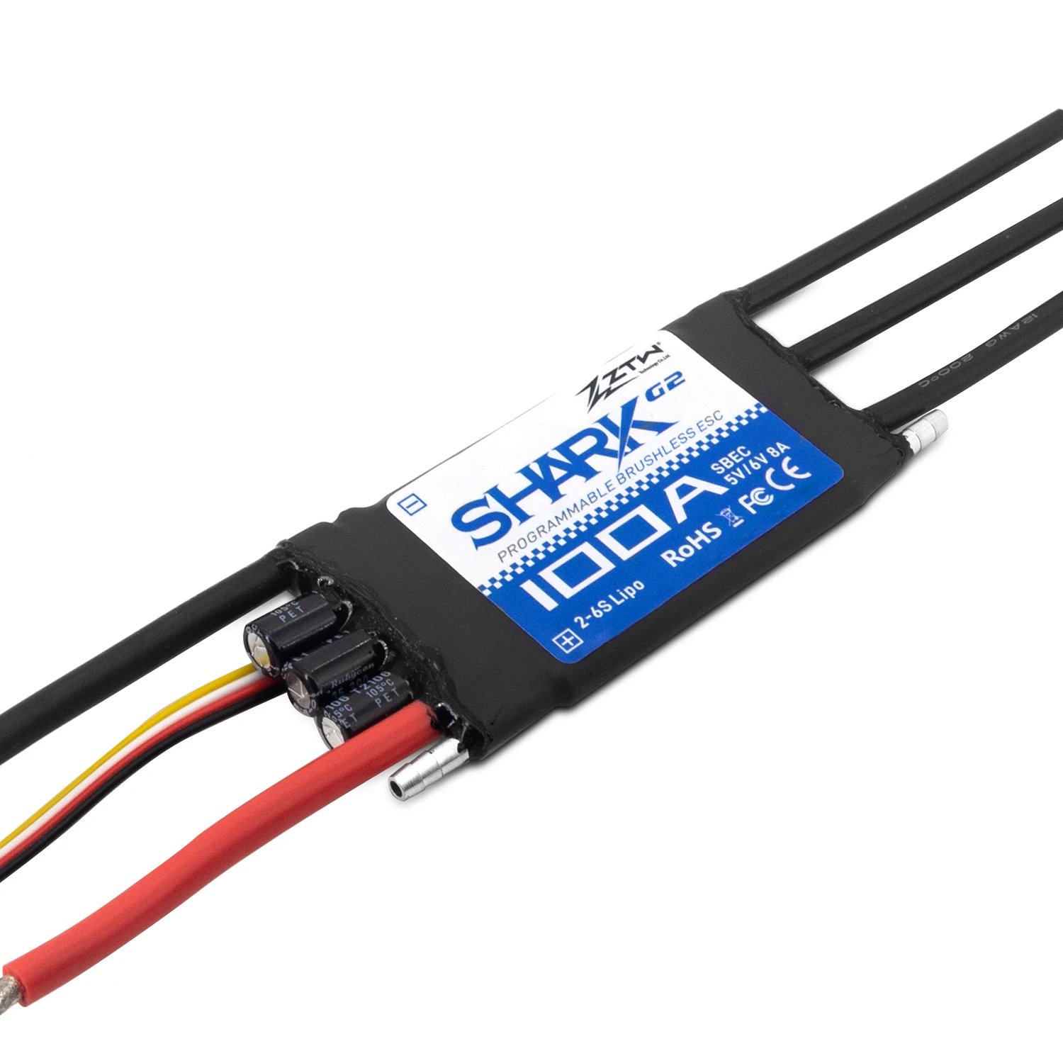 ZTW ESC Shark 20A/30A/40A/50A/60A/80A/100A G2 Switching BEC 5V/6V 8A 32-Bit Bidirectional Brushless Speed Controller For RC Boat