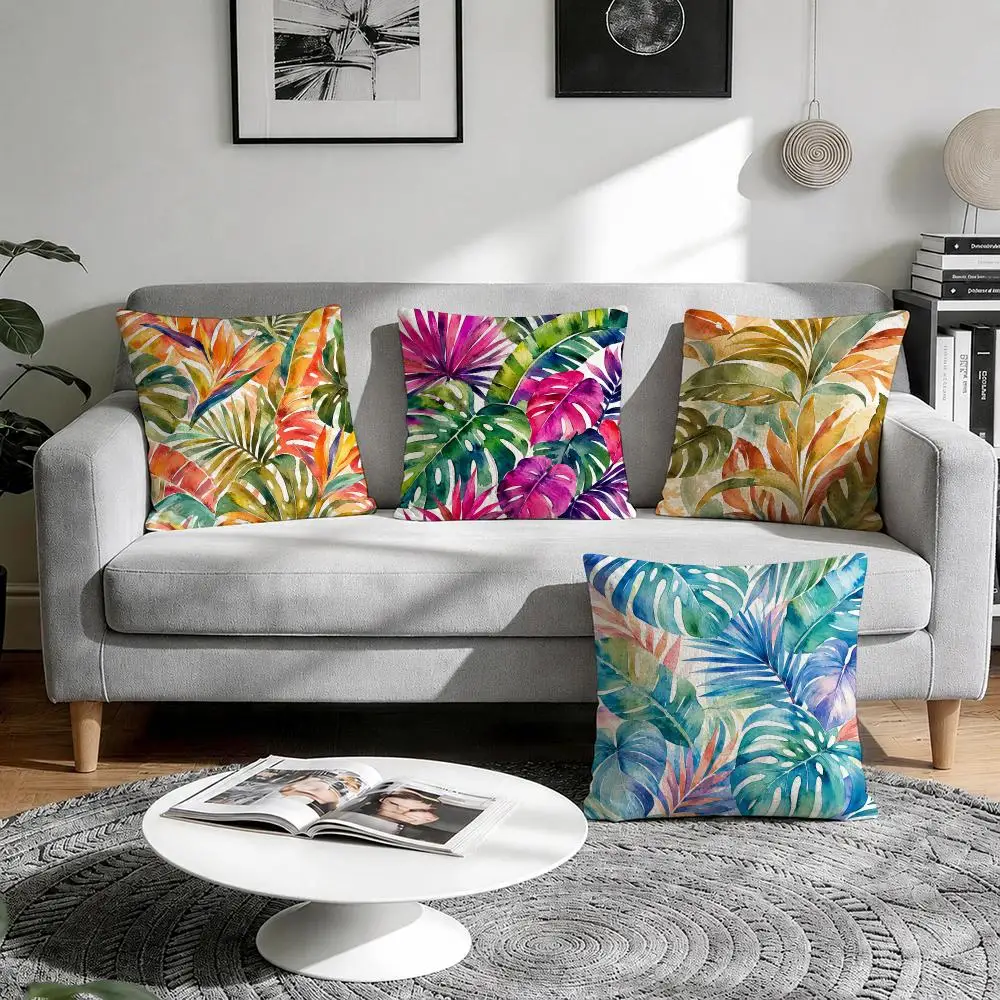 Tropical Botanical Escape Cushion Cover Linen Throw Soft Decorative  for Bed Sofa Car Home Decor Pillowcase 45x45cm