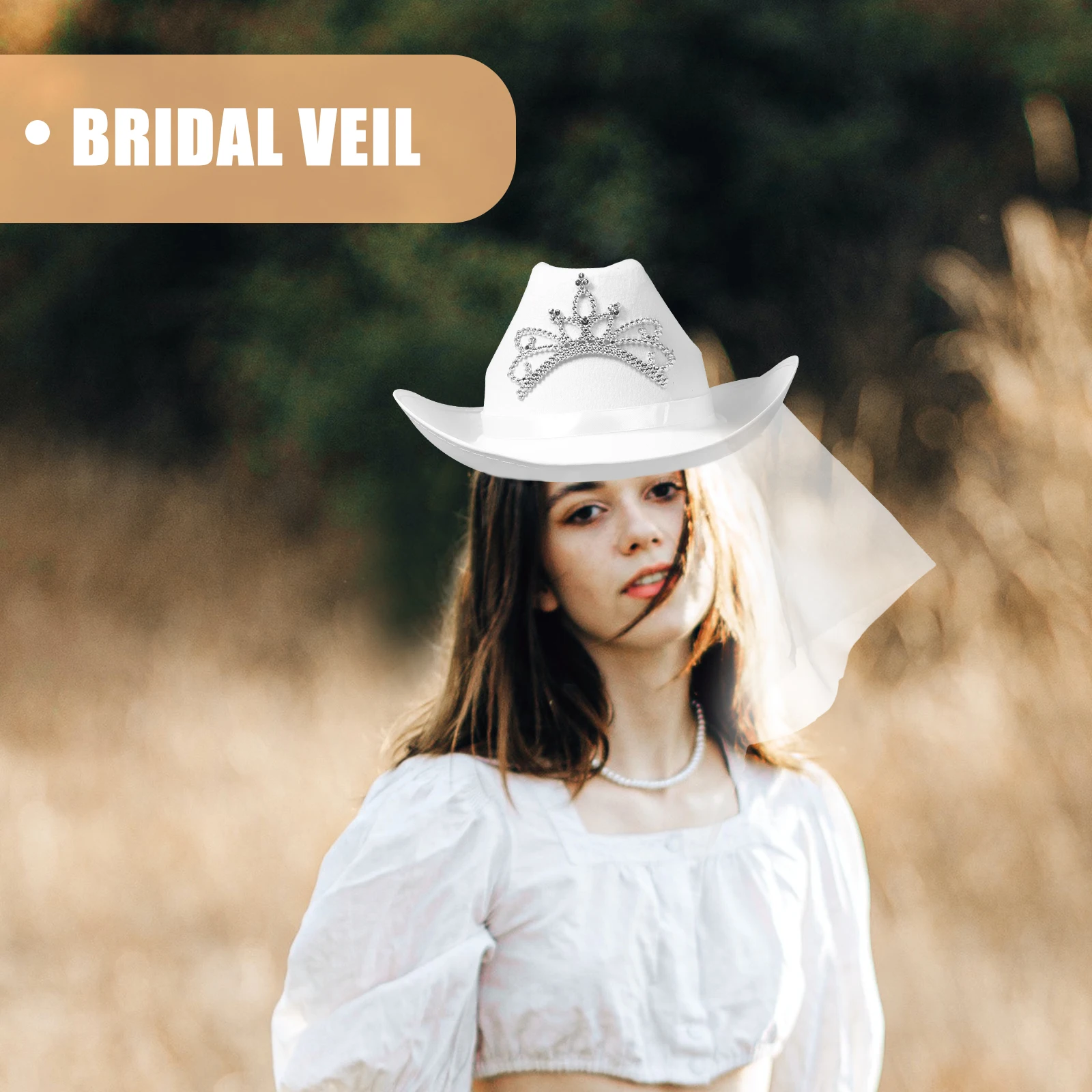 

White White Cowboy Wedding Veils Cowboy Hat Bridal Veil Crown for Women Bride Wedding Party Cowgirl Hat Accessories