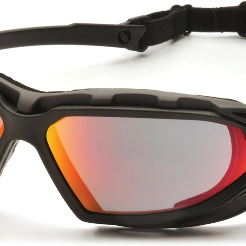 Safety Highlander XP Eyewear, Black-Gray Frame/Sky Red Mirror Anti-Fog Lens