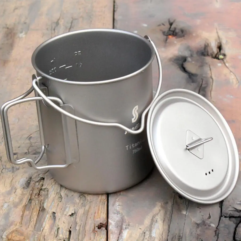 Titanium Pot with Bail Handle, Multiuse Cookware Tableware Cooking Pot Boiler Kettle Water Cup Camping Hiking