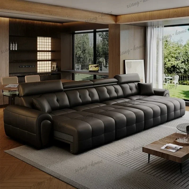 LSModern Luxury Lawrence Genuine Leather Sofa Bed Multifunctional Living Room Sofas And Seating Convertible Couch Home Furniture