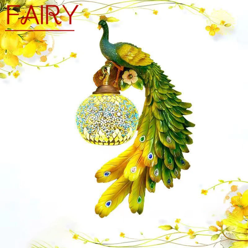 

FAIRY Contemporary Peacock Wall Lamp Personalized And Creative Living Room Bedroom Hallway Decoration Light