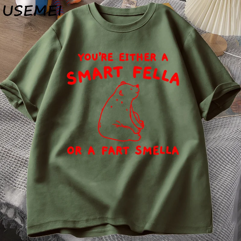 Are You A Smart Fella T Shirt Women Men Retro Cartoon T-Shirt Cotton Bear Weird T Shirts Casual Round Neck Short Sleeve T-shirts