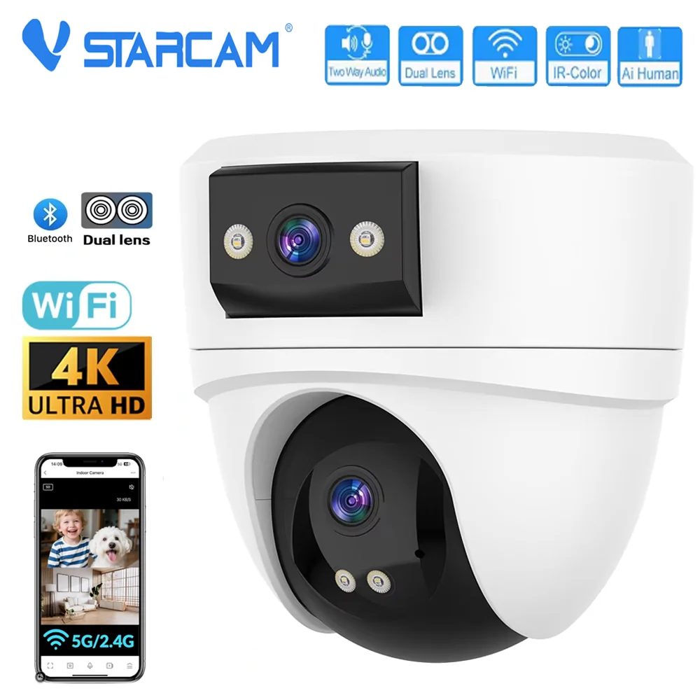 4K 8MP WiFi Camera Dual Lens Home Indoor 360° PTZ CCTV Surveillance Camera with Night Vision  Auto Tracking Security Protection Baby Monitor