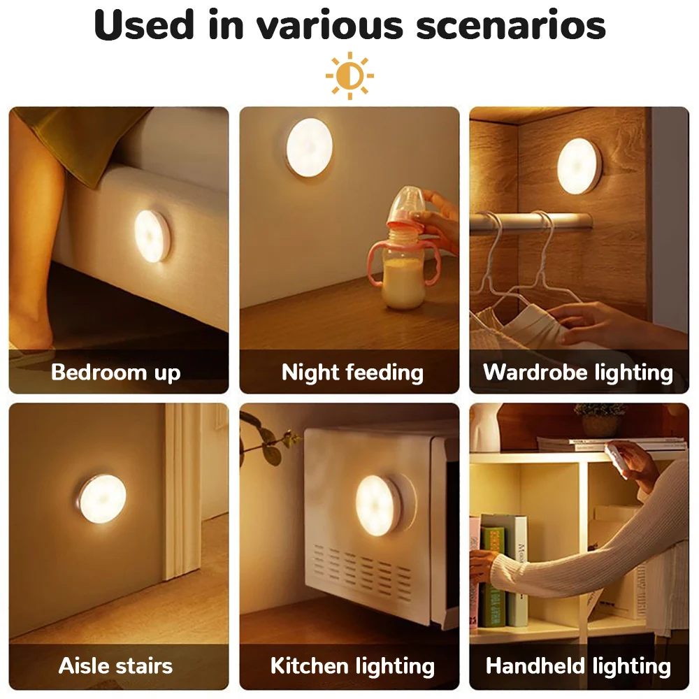 Motion Sensor Light Bedroom LED Night Lights USB Rechargeable Night Lamp for Stairs Hallway Cabinet Home Wireless Closet Light