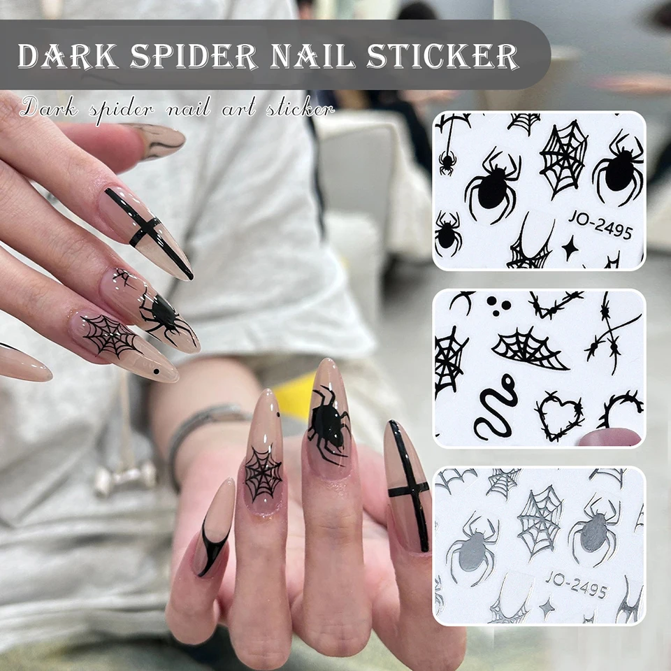 Adesivi per unghie di Halloween Ghost Spider Web Design decalcomanie Slider autoadesivo olografico Manicure Art e decorazione