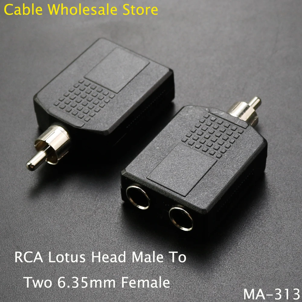 1Pcs RCA Lotus Head Male To Two 6.3 5mm Female Audio Jack Stereo Plug Adapter Converter RCA For TV Amplifier DVD Speaker Audio