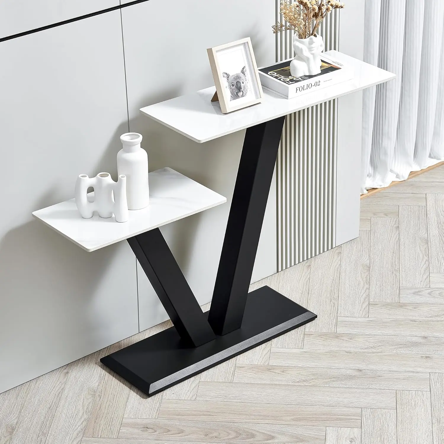 

Modern Console Table, 47'' Sintered Stone Narrow Long Entryway Sofa Table, Letter Combination Designed Accent Table With Metal