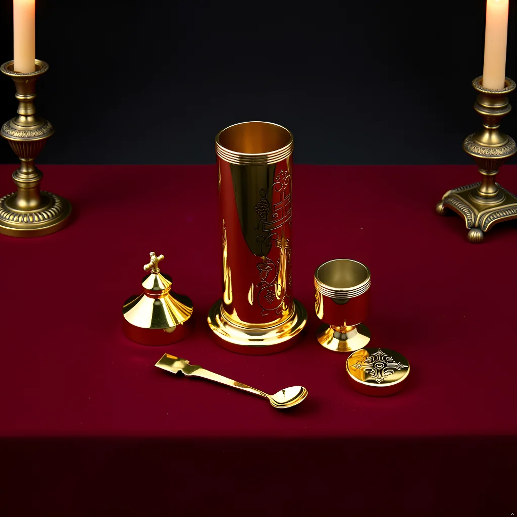 

HTISOK Orthodox Christian Holy Oil Set - Gold Plated Religious Vessel with Spoon & Container for Church Ritual Ceremony