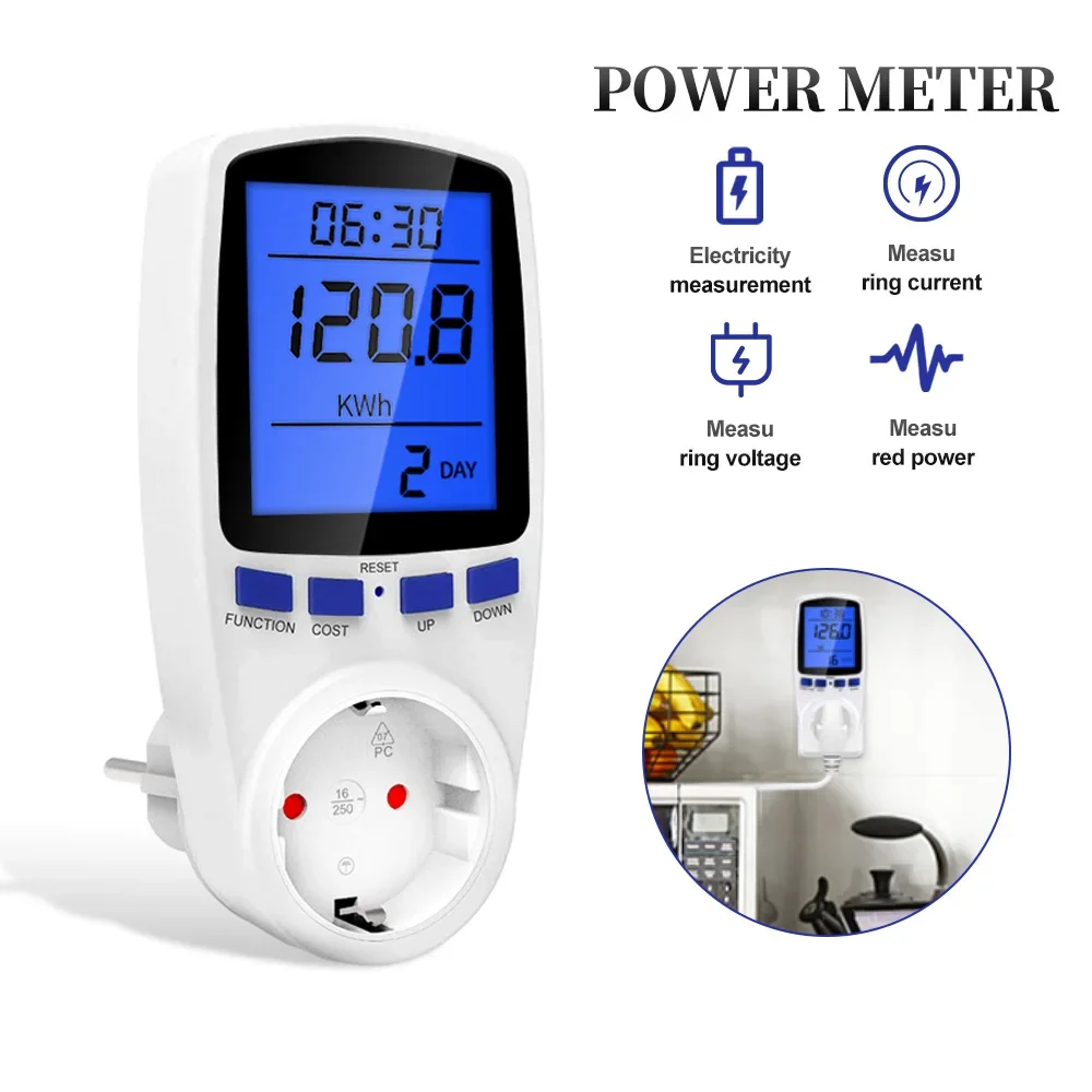 AC Digital Power Meter Wattmeter Socket Wattage Kwh Electric Consumption Meter Measuring Outlet LCD Power Analyzer EU US UK AU