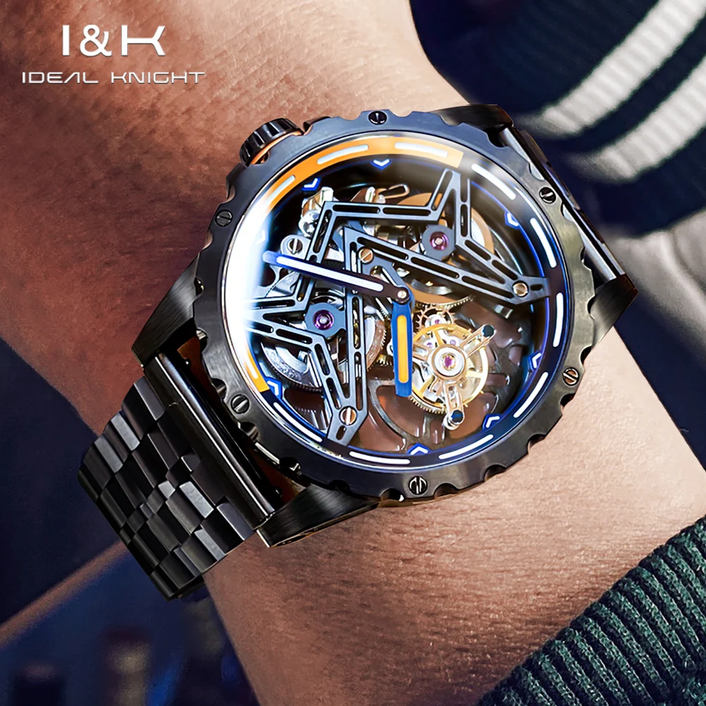 Ideal Knight 6803 Tourbillon Mens Watch Hollow Orange HD Luminous Watch Waterproof Original Top-level Automatic Mechanical Watch