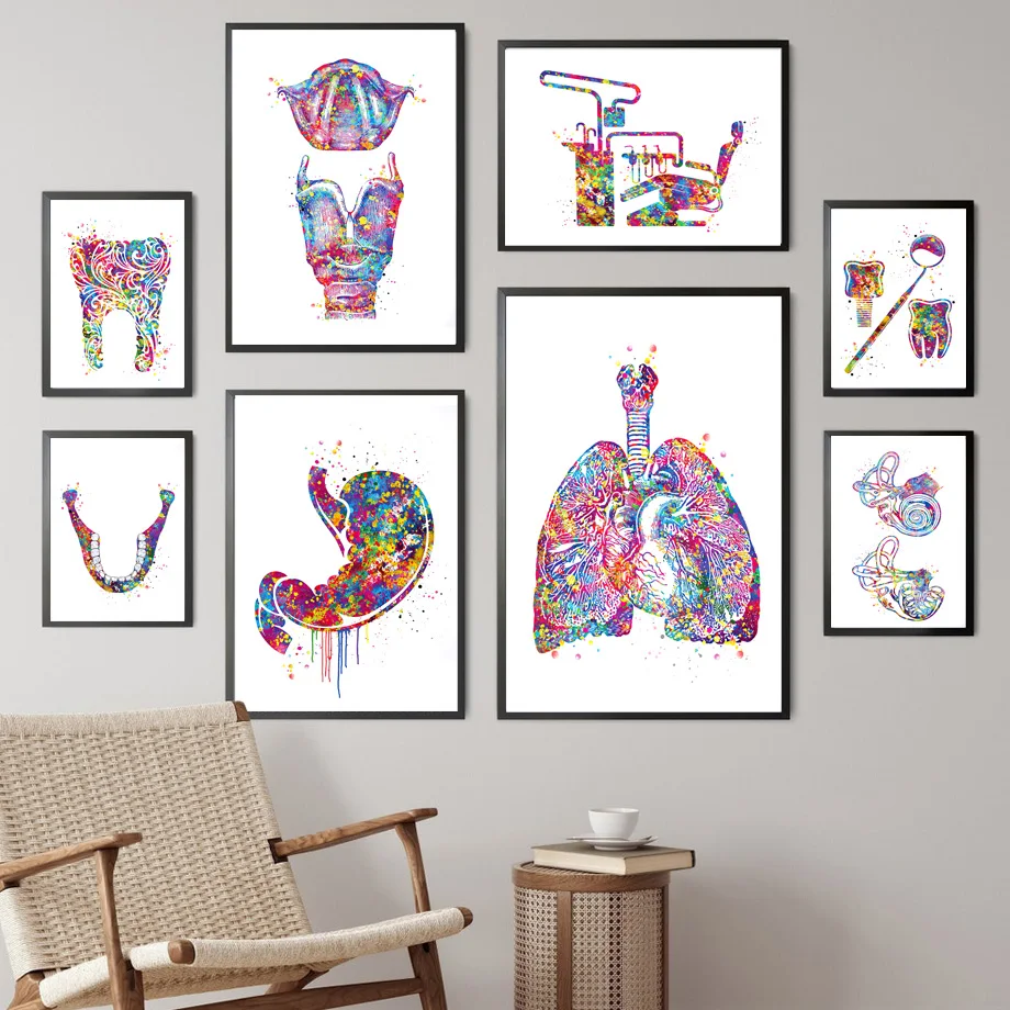 Medical Anatomy Posters And Prints Stomach Lungs Heart Tooth Floral Wall Art Canvas Painting Wall Pictures For Living Room Decor