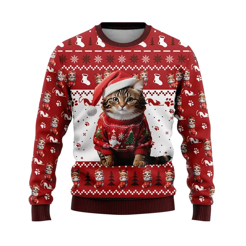 

Cat Ugly Christmas Sweater Pet Mens Sweater Xmas Autumn Holiday Crewneck Sweatshirt Kawaii Cats Graphic Sweatshirts Unisex Tops