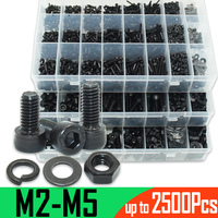 Hex Socket Screw Kit DIN912 Black Grade 12.9 Carbon Steel Hexagon Round Cap Allen Bolt Nut Washer M2 M3 M4 M5 M6 Machine Screws