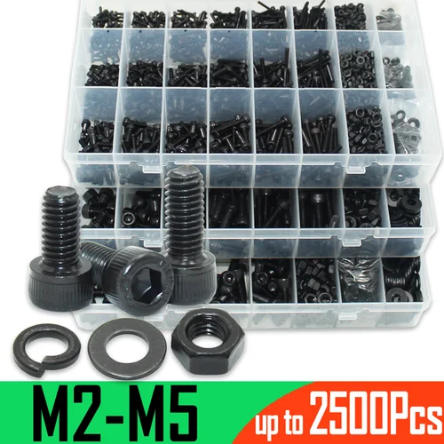 Imagen 1 del producto Kit de tornillos con cabeza hexagonal DIN912 negro grado 12,9 acero al carbono tapa redonda hexagonal perno Allen arandela de tuerca M2 M3 M4 M5 M6 tornillos de máquina