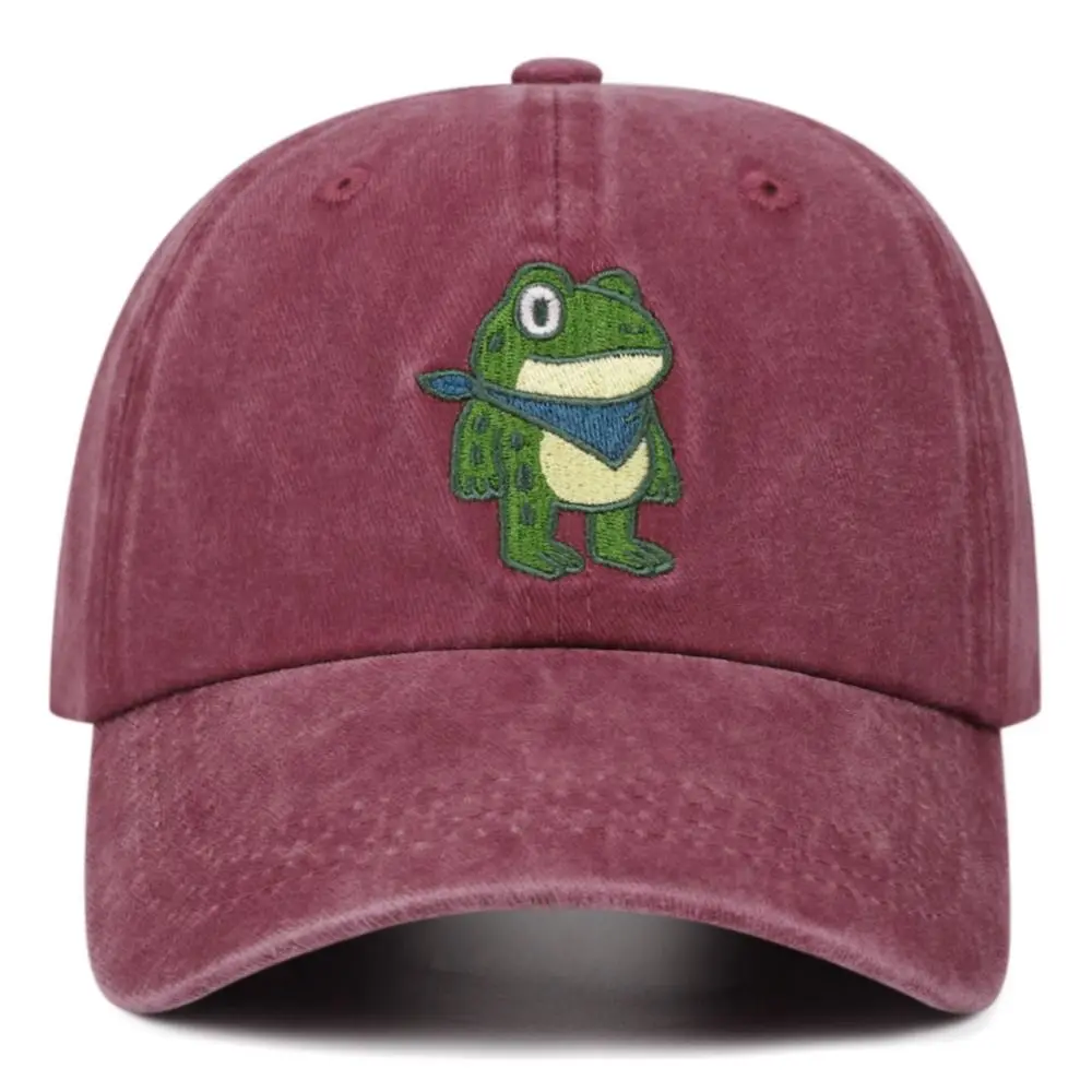 Casual Vintage Washed Cotton Baseball Cap Retro Sun Protection Frog Embroidery Dad Hat Outdoor Sun Hat For Men Women
