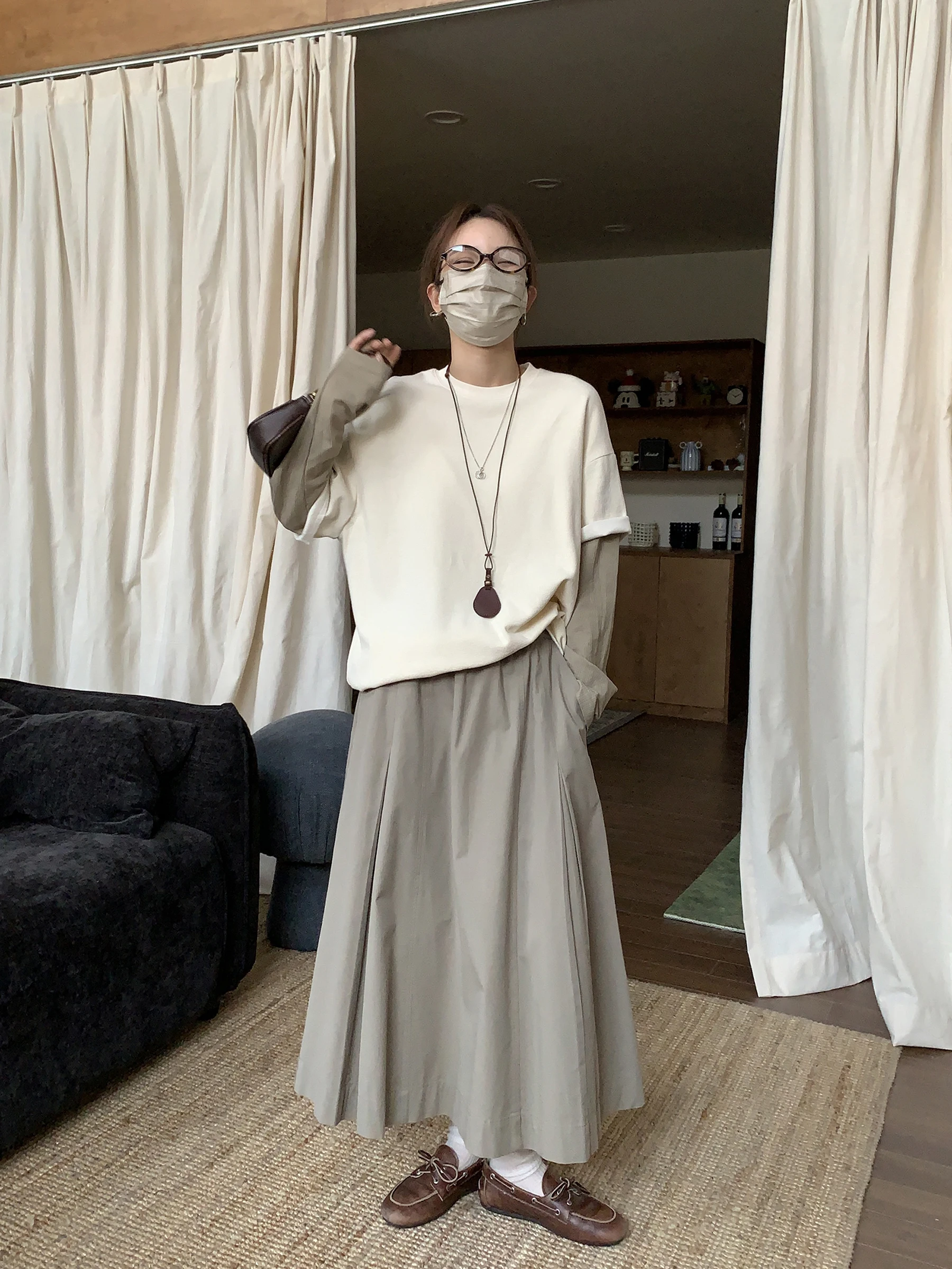 

NIZONDAYS, весна 2021, свободная длинная футболка из двух предметов, женская верхняя одежда из двух предметов, простая футболка для поездок на работу, чистый цвет