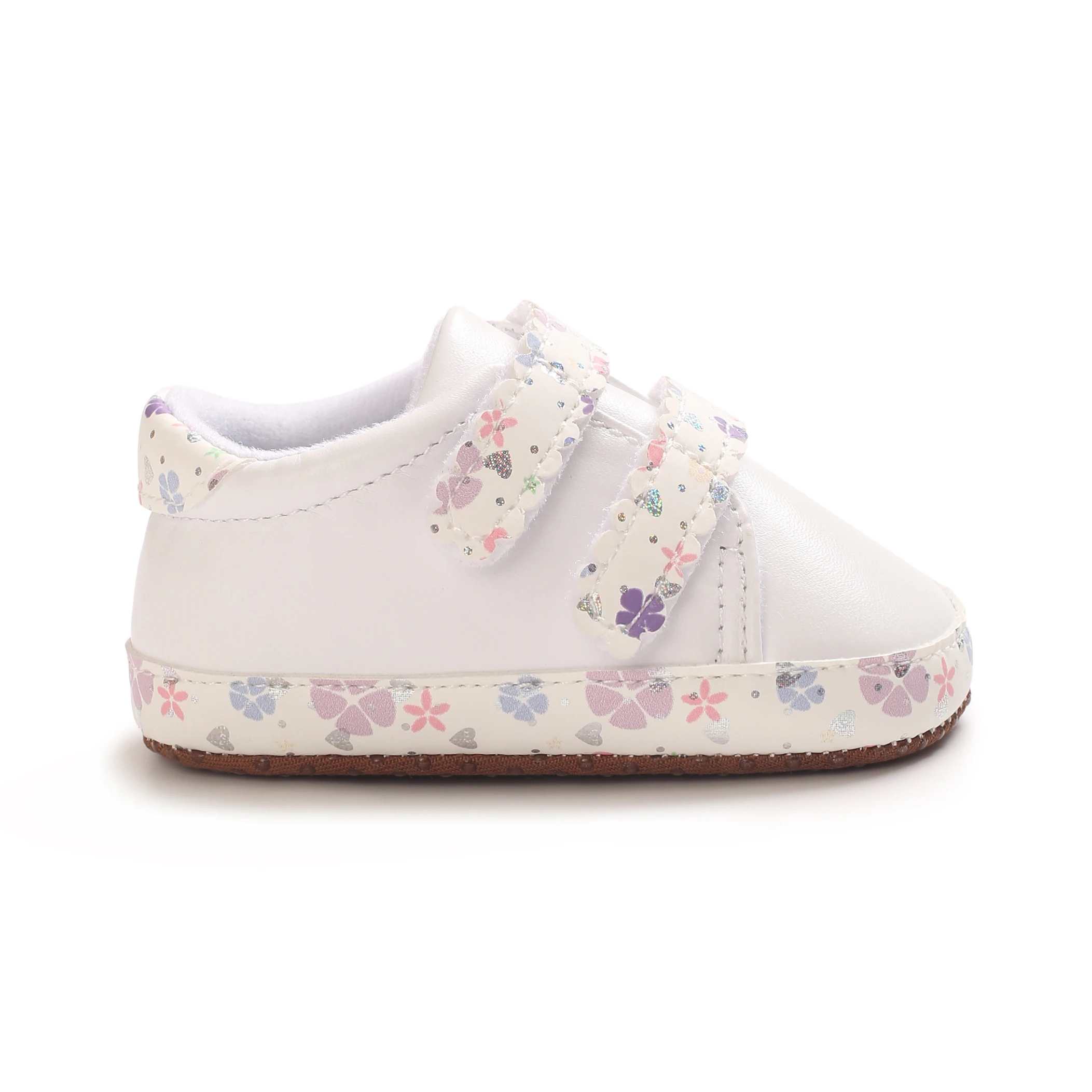Niedliche Baby-Sneaker mit Blumendekor, weiche rutschfeste Sohle, Lauflernschuhe für Kleinkinder, doppeltes Klettverschlussband, atmungsaktiv, niedliche Babyschuhe für das Kinderbett. – Detail 10