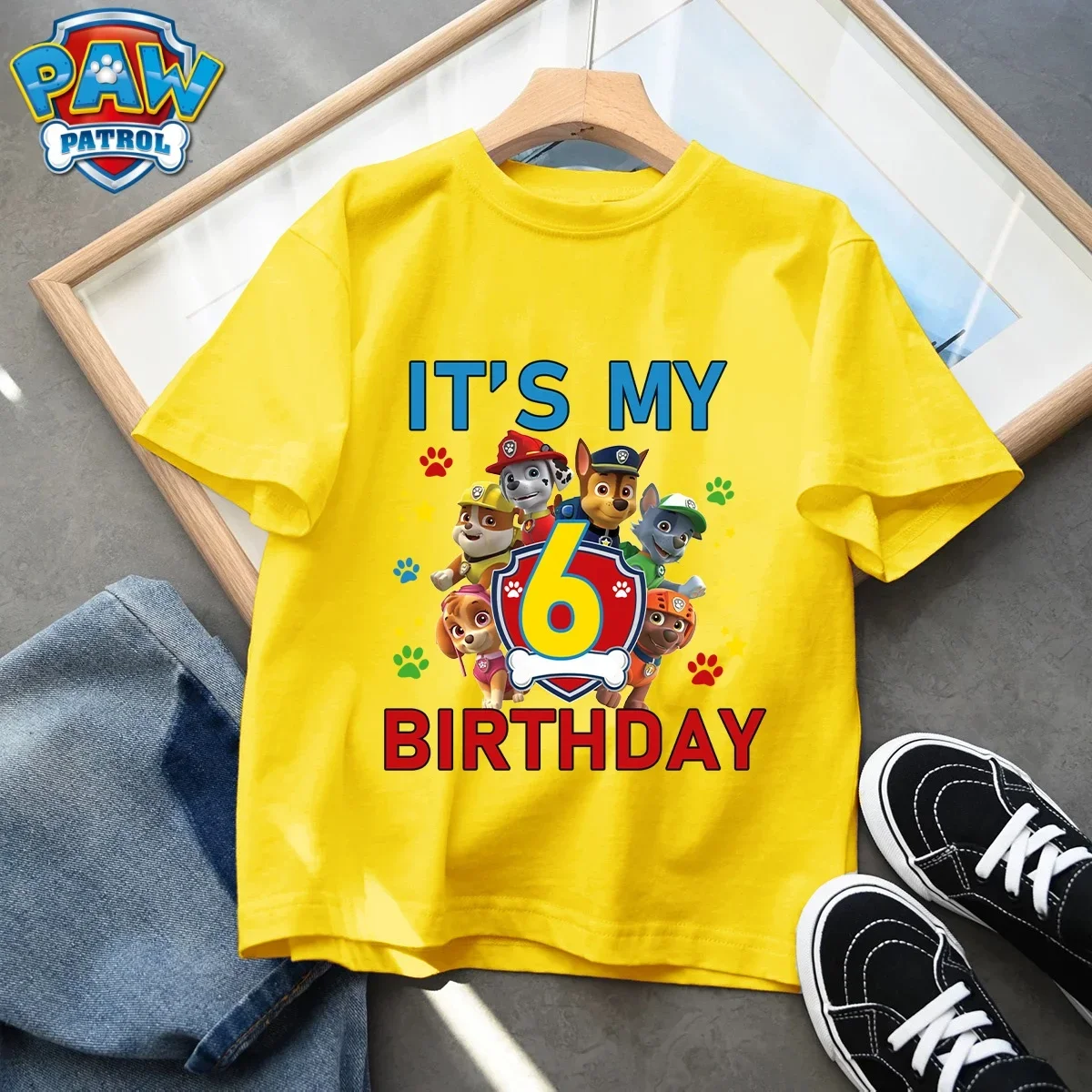Hot Paw Patrol Splicing Design Boys Kids Anime Cartoon Cute Short Sleeved Shirt Children Summer Fashion T-shirt Birthday Gifts