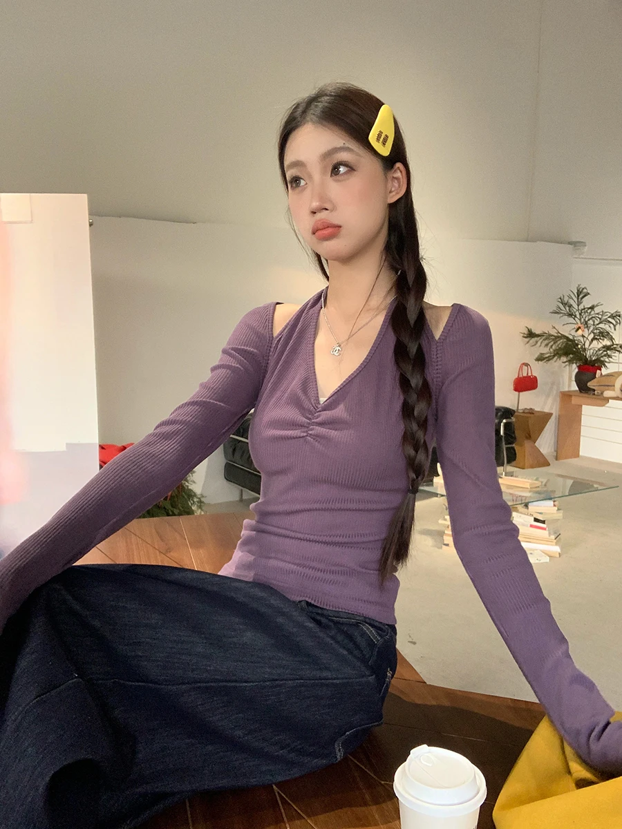 

Сексуальная женская модная футболка Pure Desire Long Sve Base irt, облегающая футболка для горячих девушек на осень 2023 г.