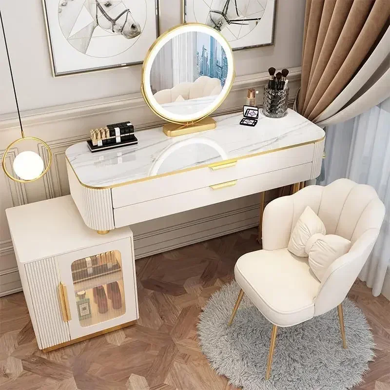 Nordic Makeup Vanity Dressing Tables Mirror Bedroom Minimalist Dressing Table Light Luxury Tavolino Da Trucco Bedroom Furniture