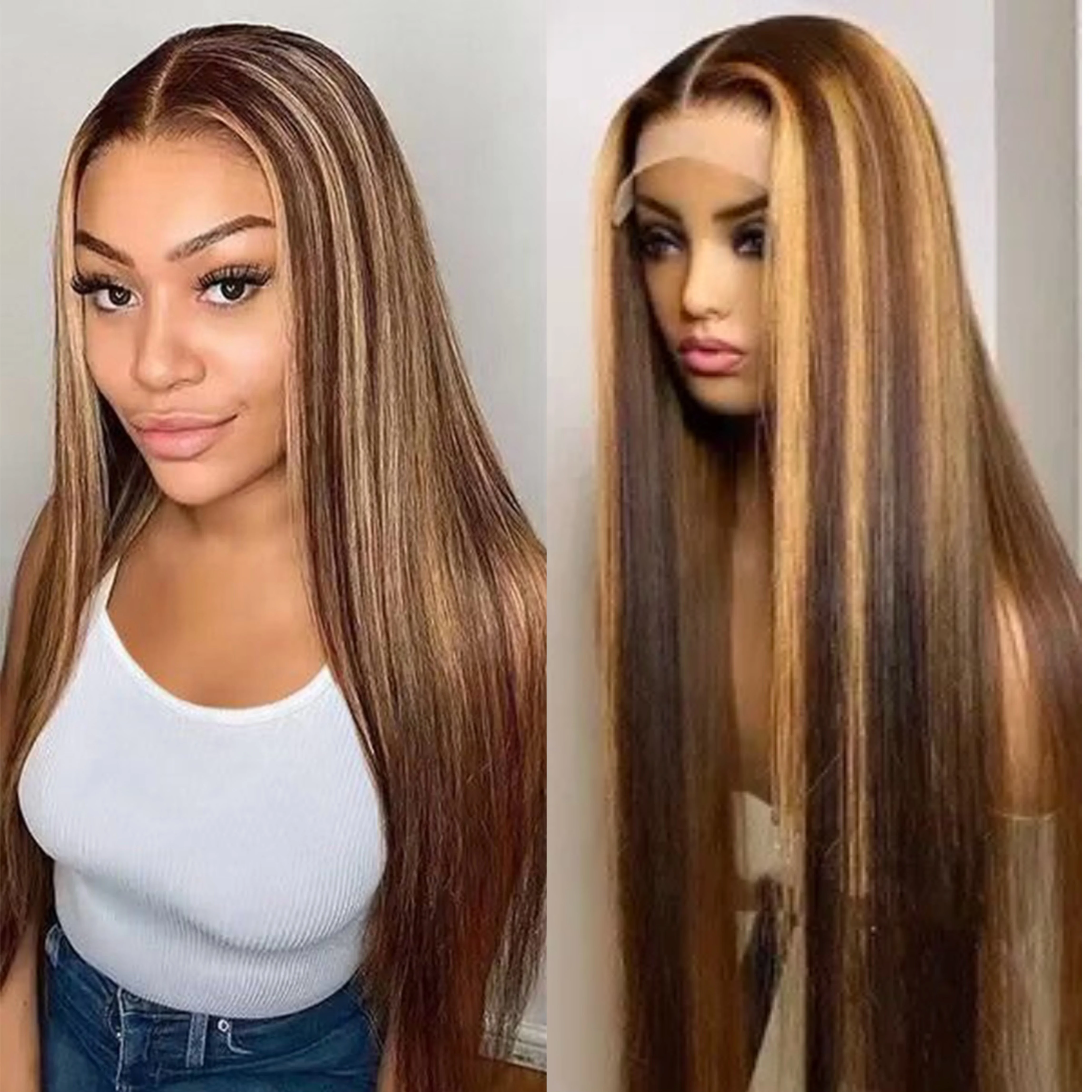 

34-дюймовые прямые парики из человеческих волос Highlight Wig Human Hair 13x4 Hd Lace Frontal Wig Прямой парик 13x4 427 Медовый блондин Ombre Wig