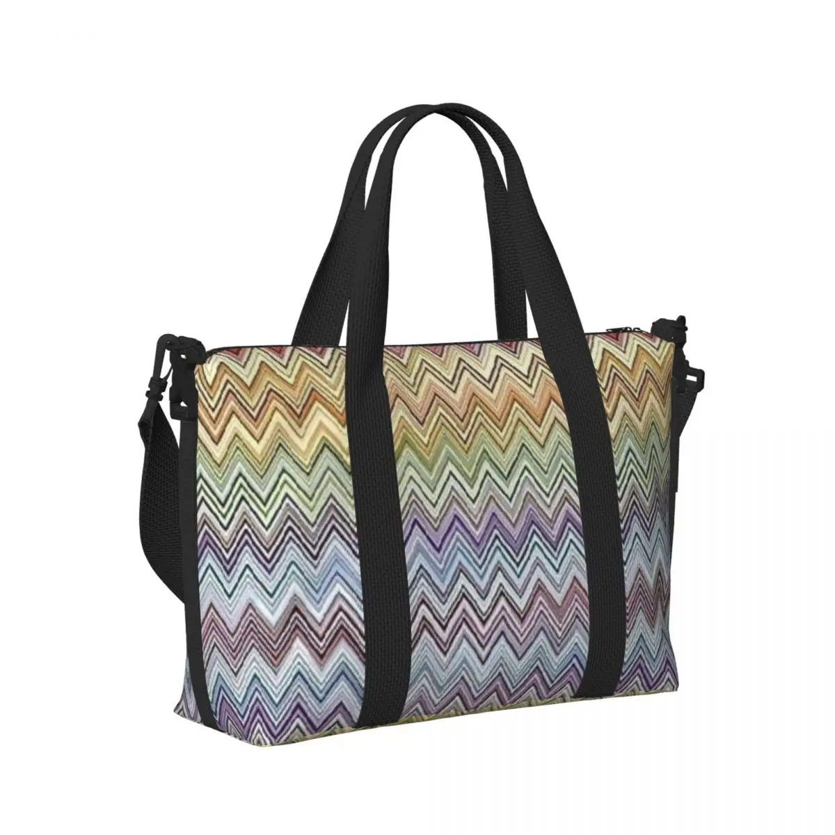 Borsa tote da spiaggia personalizzata Boho Chic moderna a zigzag per donna, palestra extra large, borse per la spesa da viaggio multicolori geometriche