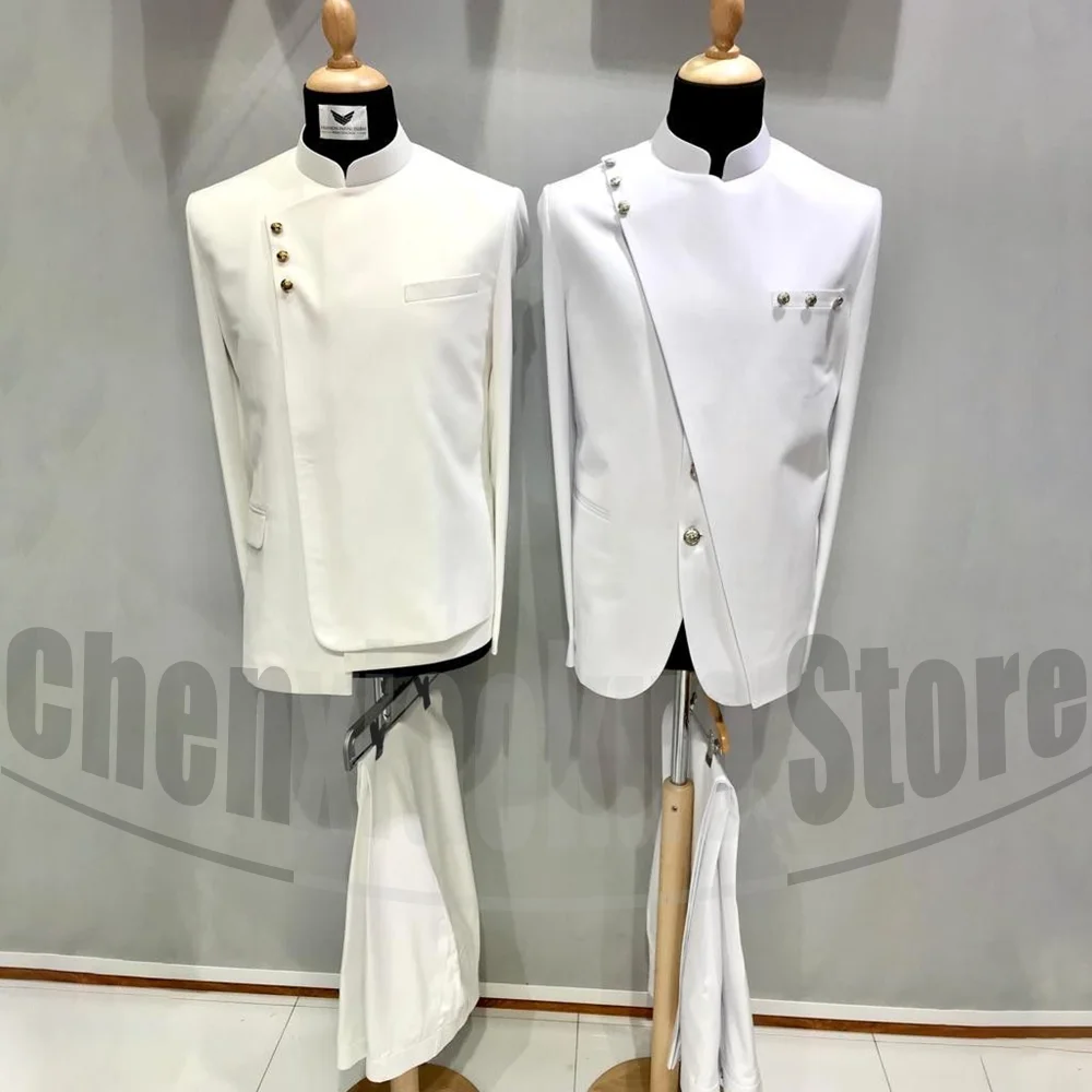 

Chic Men Suits Asymmetric Design Single Breasted Outfits Fashion Stage Performances Party Prom Wedding Male Suit 2 Piece