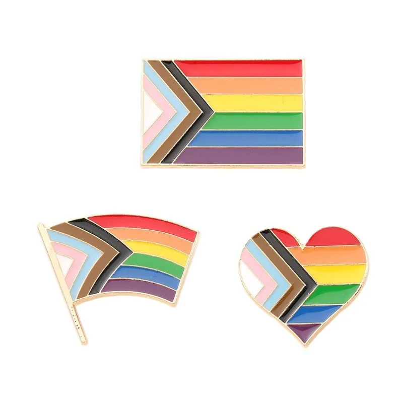 Metal Hearts Inclusive Progress Pride Pin Rainbow Gay Flag LGBTQ Progressive Lapel Pins Pride Month Decoration