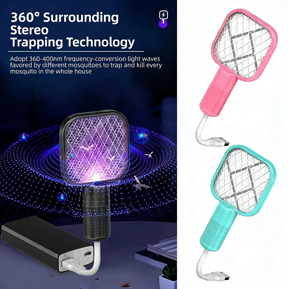 

USB-мини-мухобойка для комаров, портативная ловушка для насекомых, устройство для уничтожения комаров с LED-подсветкой и УФ-лампой.