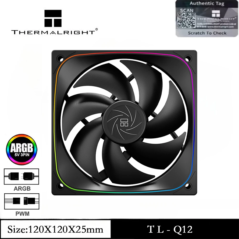 

Thermalright TL-Q12 Вентилятор для корпуса компьютера, ARGB-вентиляторы 120 мм, конструкция с шумоподавлением, 7 лопастей, полноэкранная подсветка